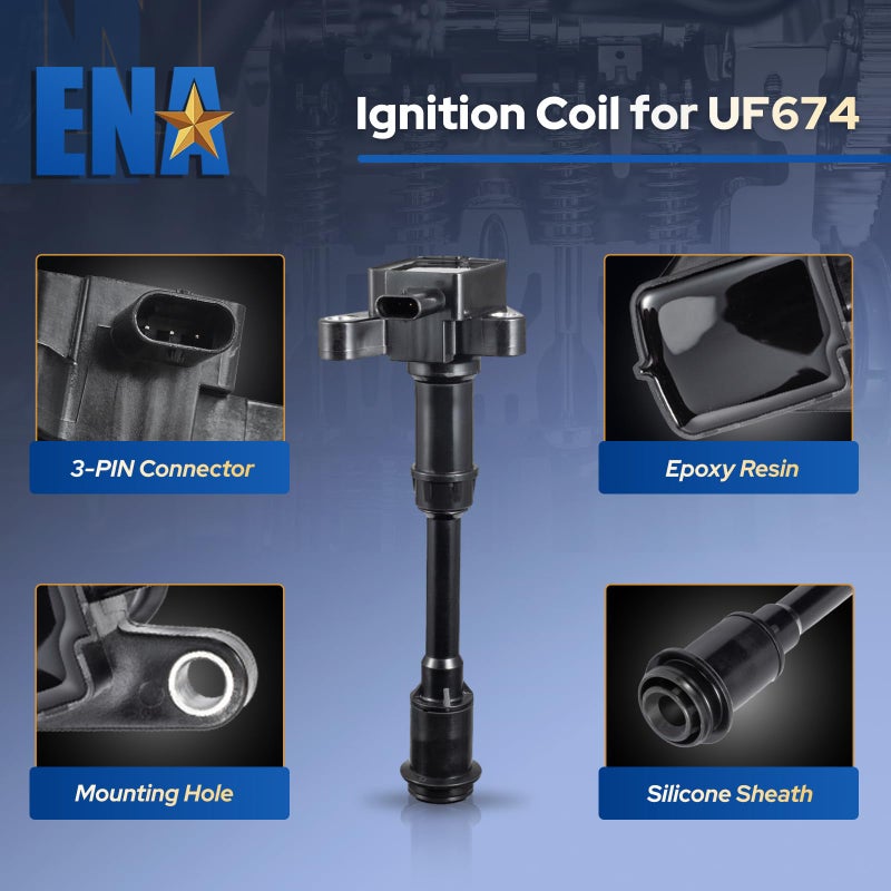 ENA Set of 4 Ignition Coil Pack Compatible with Ford 13-16 Escape, 2014 2015 2016 2017 2018 2019 Fiesta, 2013 2014 Fusion, 14-16 Transit Connect 1.6L Replace# UF674 1762724 1832313 26024066 C1830 - Image 4
